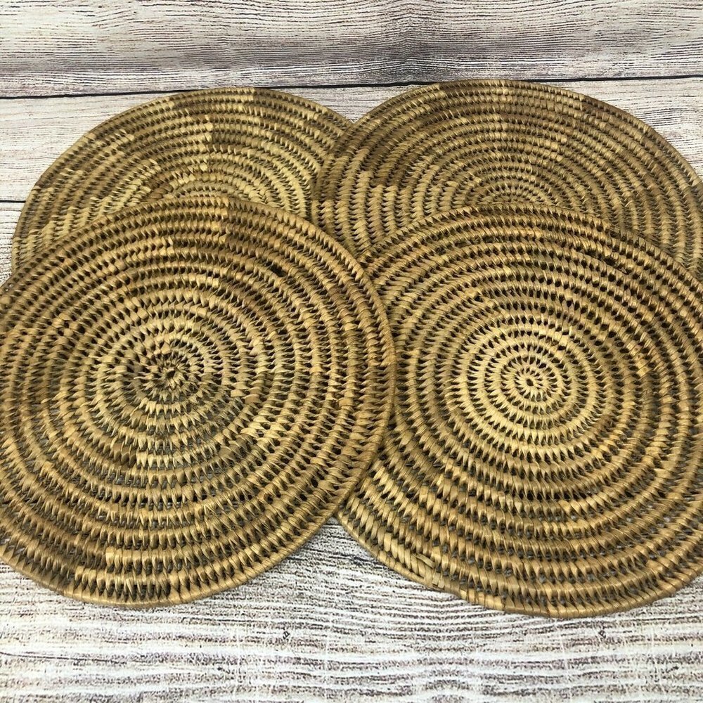 Woven Wicker Rattan 14.5" Round Charger Placemats Lot of 4
